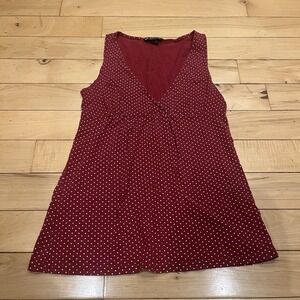 Y2K 2000s Red Polka Dot Fitted Long Sleeve Hoodie Top Grunge‎ Women's Size M